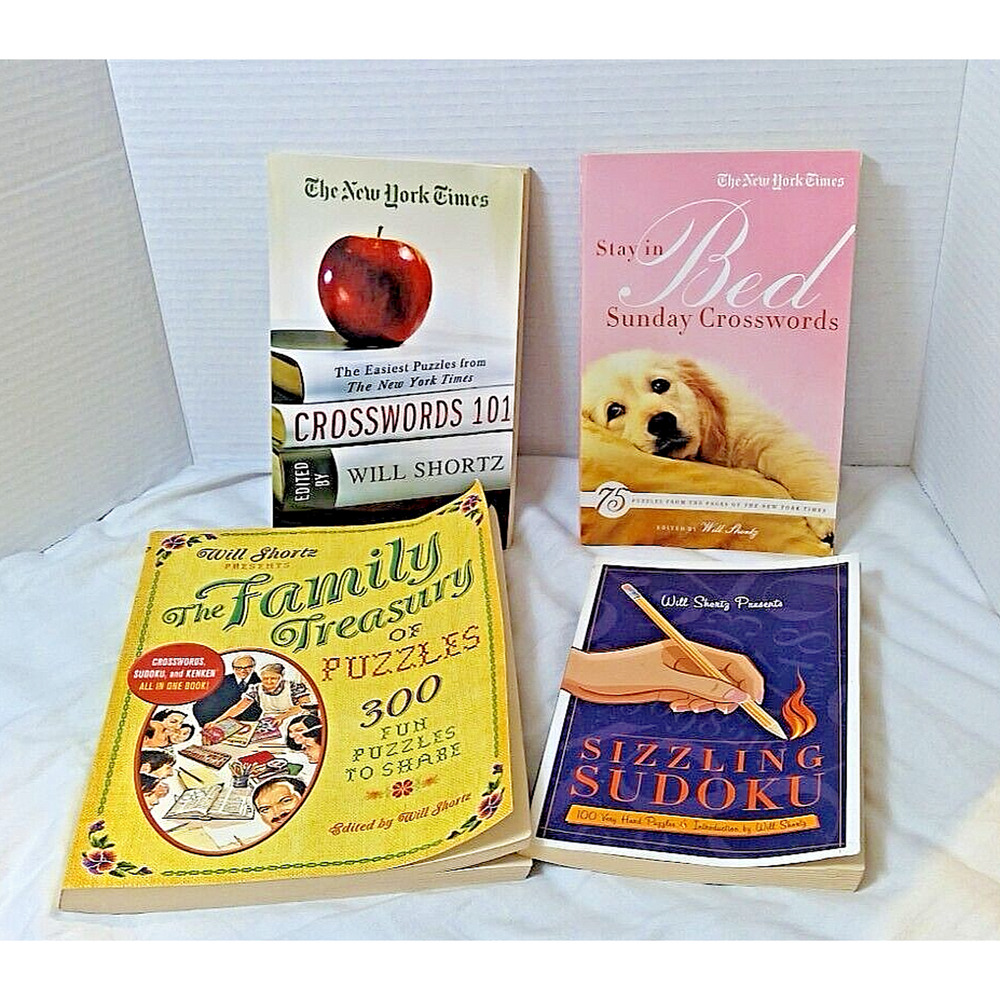 Four (4) New York Times Will Shortz Puzzle Books Crosswords Sudokus Variety